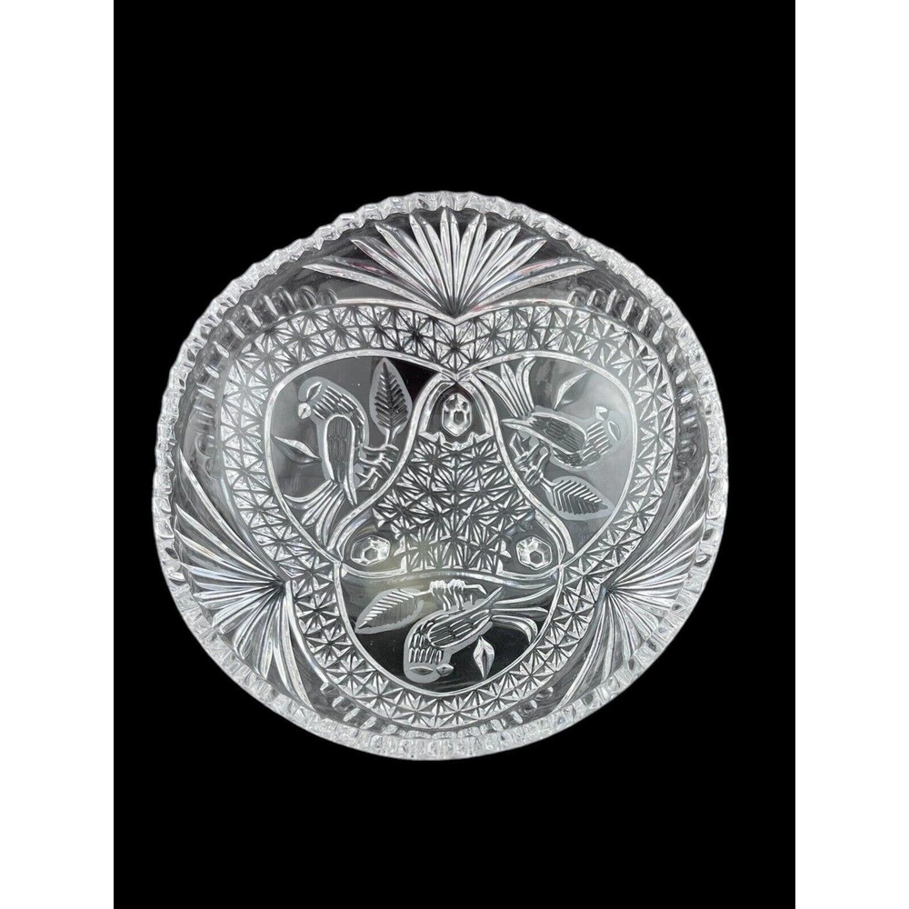 Hofbauer Byrdes Collection Clear‎ Crystal 6" Footed Bowl Sawtooth Edges Estate